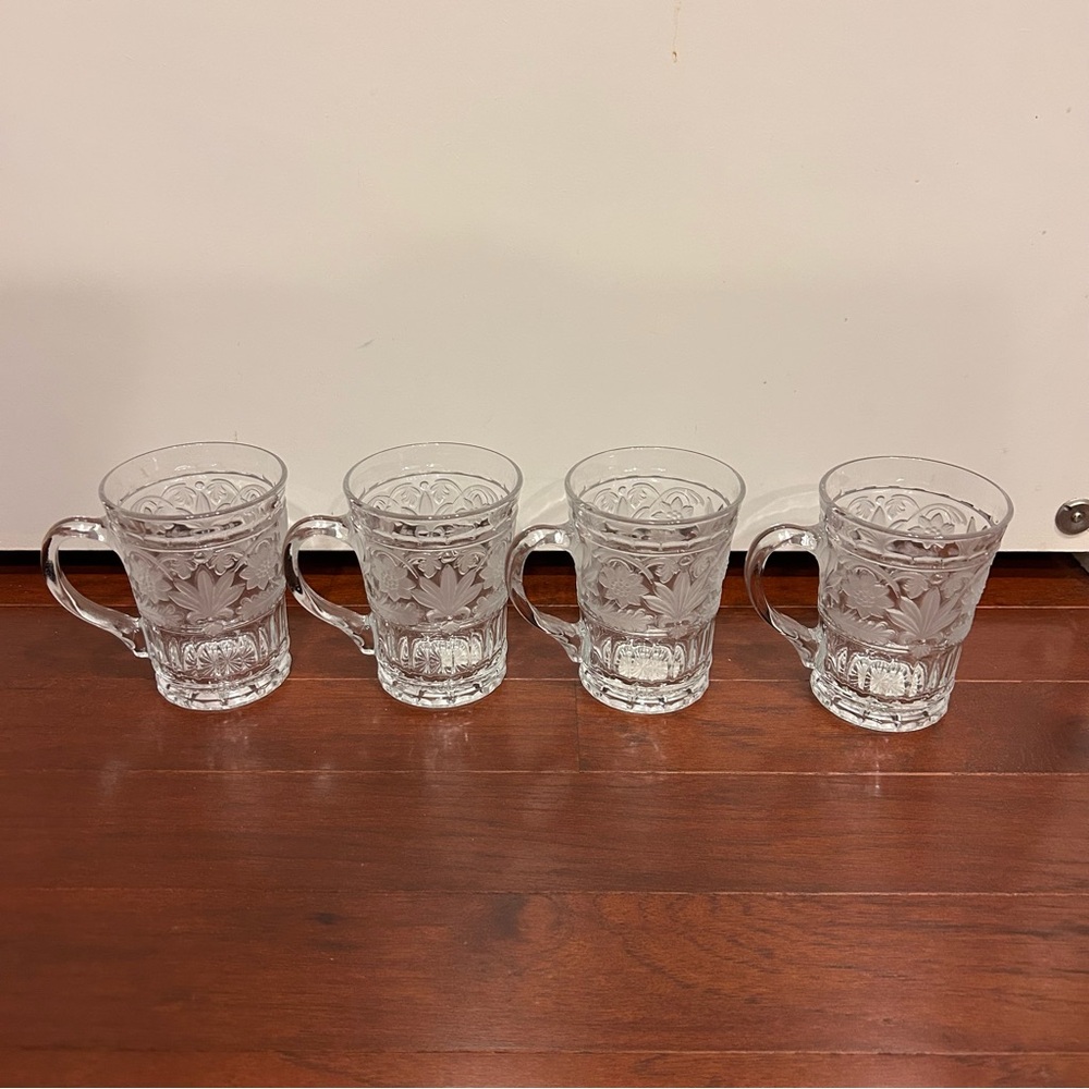 Vintage Set Of 4  MIKASA "Trellis Floral" Frosted Cut Glass Crystal Mugs NWT - Picture 4 of 11